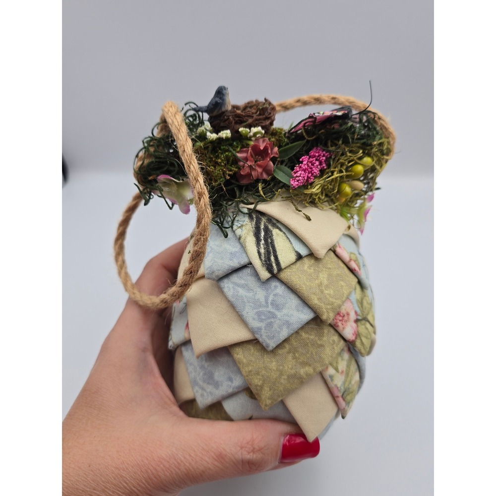 Handcrafted Quilted Easter Egg Ornament Spring Bird Nest Butterfly‎ Decor - Picture 5 of 6